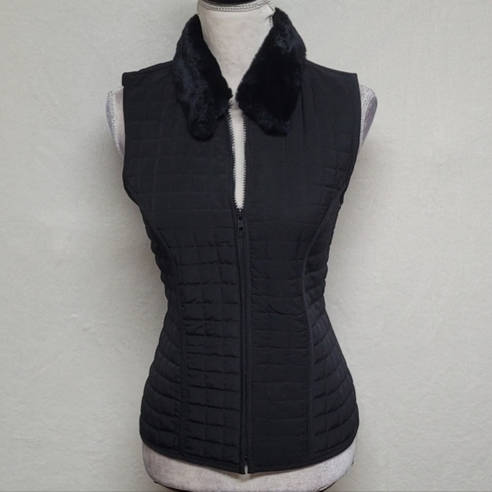 AGB Byer California Retro Y2K Black Faux Fur Collar Full-zip Quilted Vest.Add - Picture 3 of 12